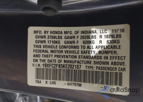 2019 Honda Civic Sport z USA, uszkodzony, nr VIN 19XFC2F85KE202157